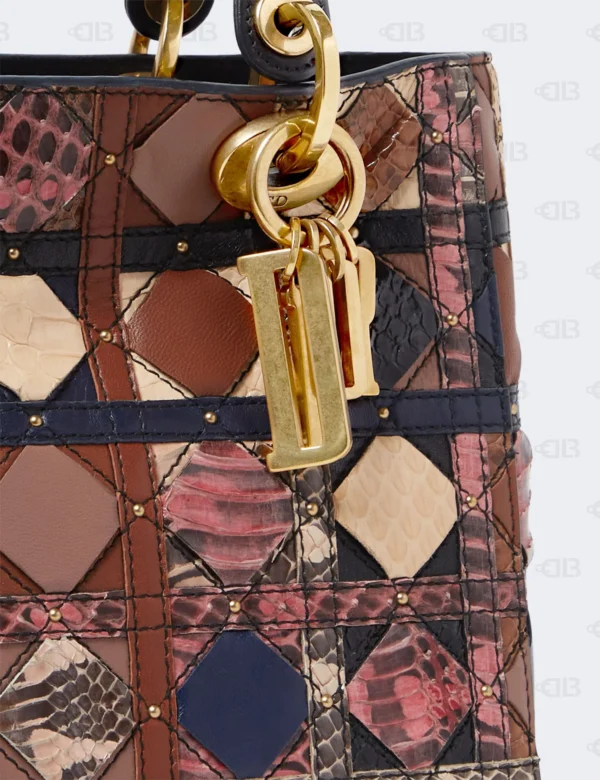 Christian Dior Supple Lady Dior Bag Patchwork Cannage Leather and Exotics Medium