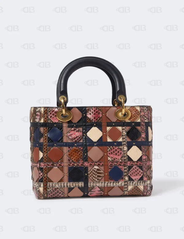 Christian Dior Supple Lady Dior Bag Patchwork Cannage Leather and Exotics Medium