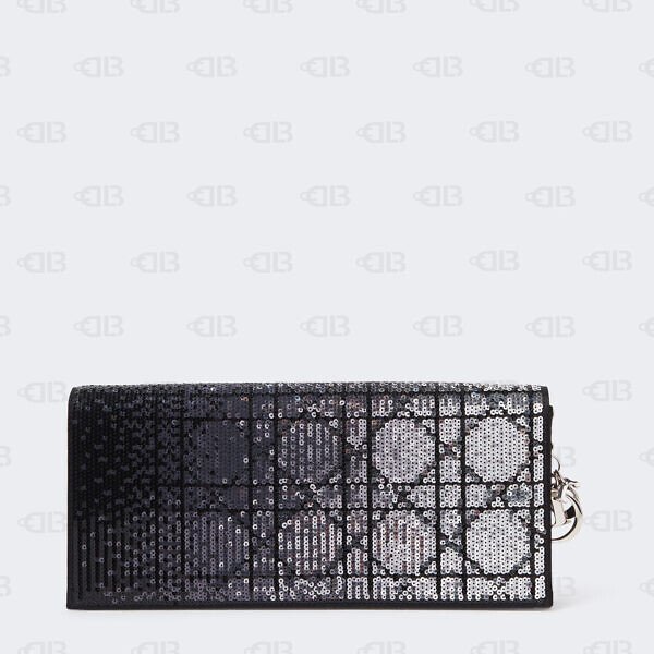 CHRISTIAN DIOR  Satin Sequin Cannage Rendezvous Chain Wallet Black Multicolor