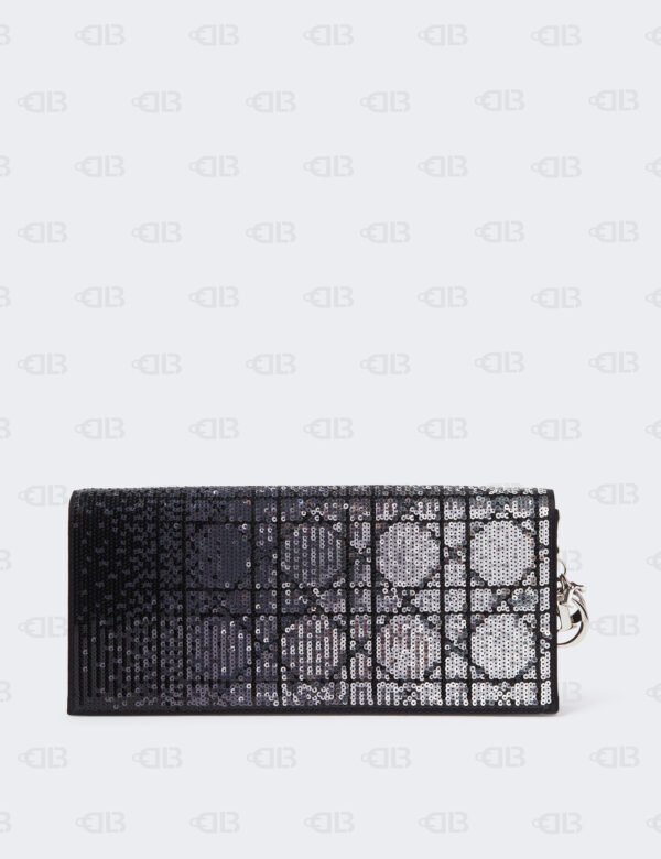 CHRISTIAN DIOR  Satin Sequin Cannage Rendezvous Chain Wallet Black Multicolor