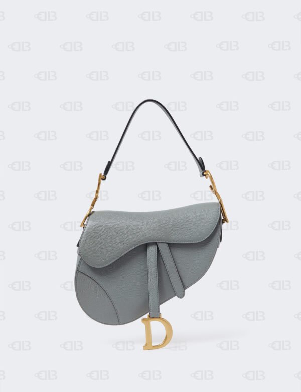Dior Stone Gray Leather Medium Saddle Bag