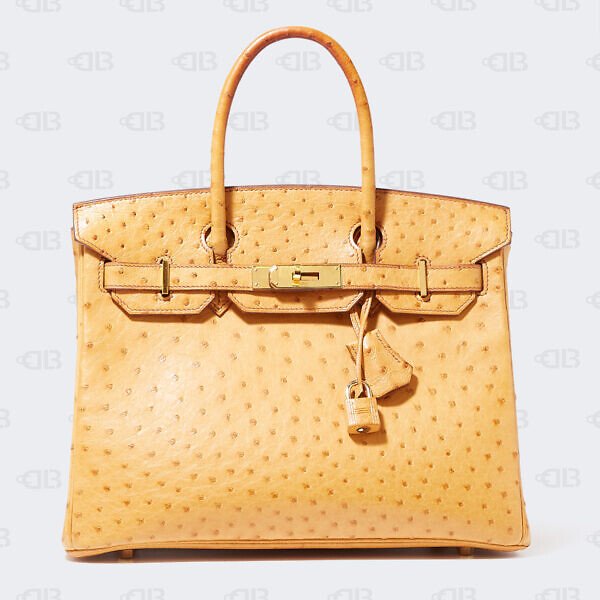 Hermes Tabac Camel Ostrich Gold Finish Birkin 30