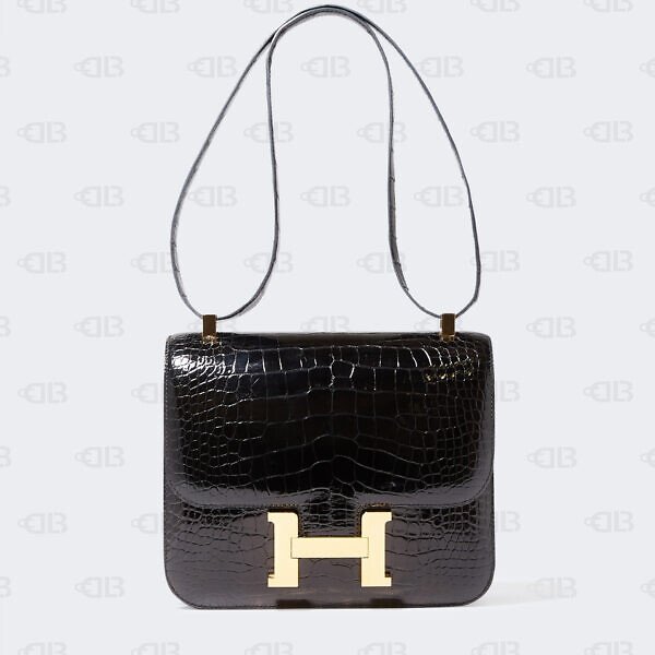 Hermes Noir Shiny Alligator Constance 24 Bag