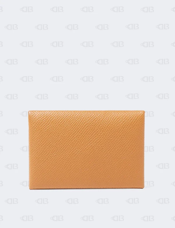 Hermes Brown Leather Calvi Leather Card Case