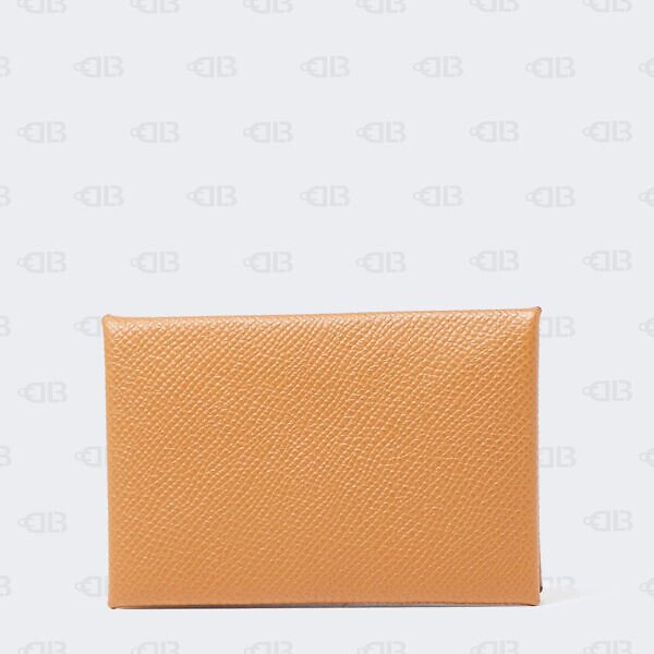 Hermes Brown Leather Calvi Leather Card Case