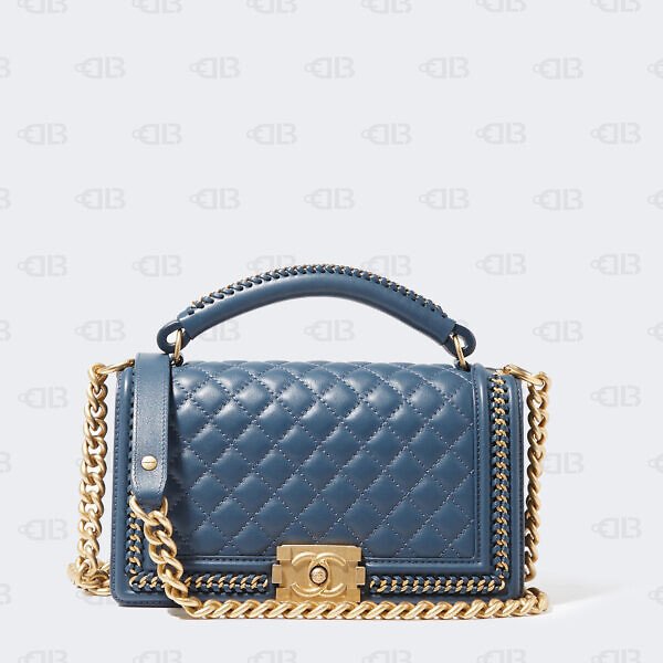 Chanel Top Handle Boy Bag Lambskin Dark Blue Brushed