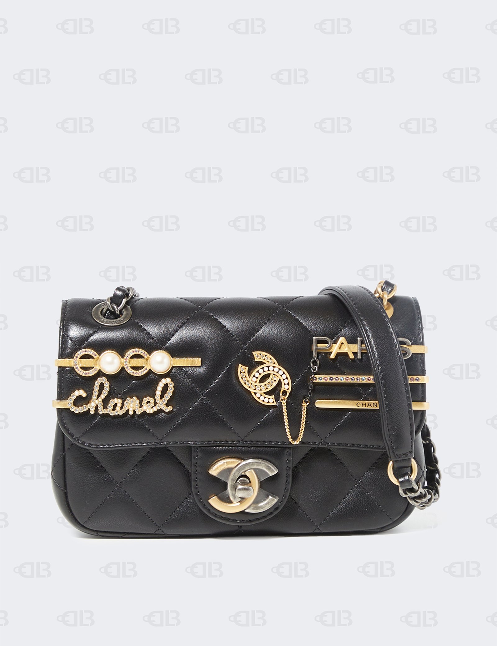 CHANEL  Lambskin Quilted Small Coco Clips Single Flap Black