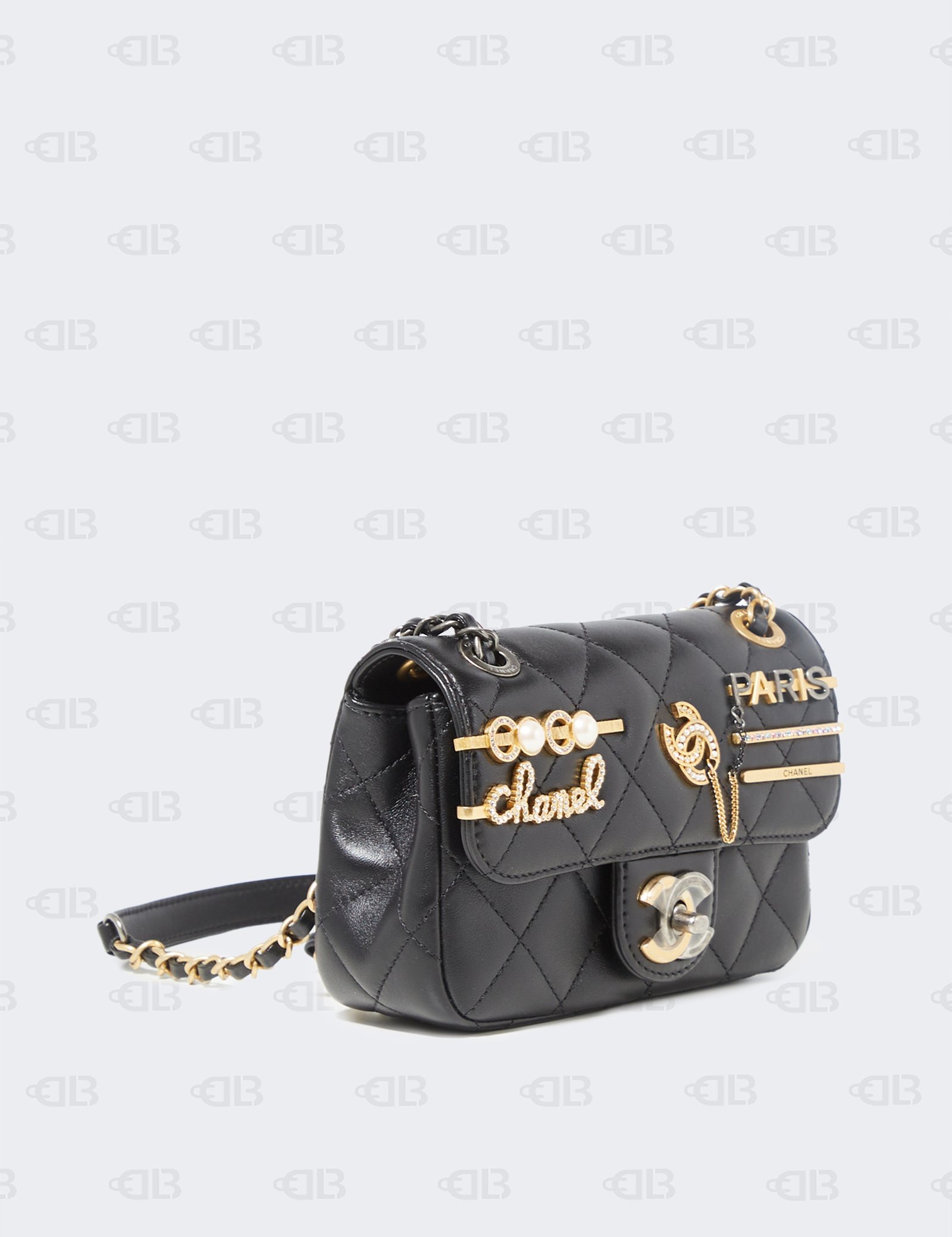 CHANEL  Lambskin Quilted Small Coco Clips Single Flap Black
