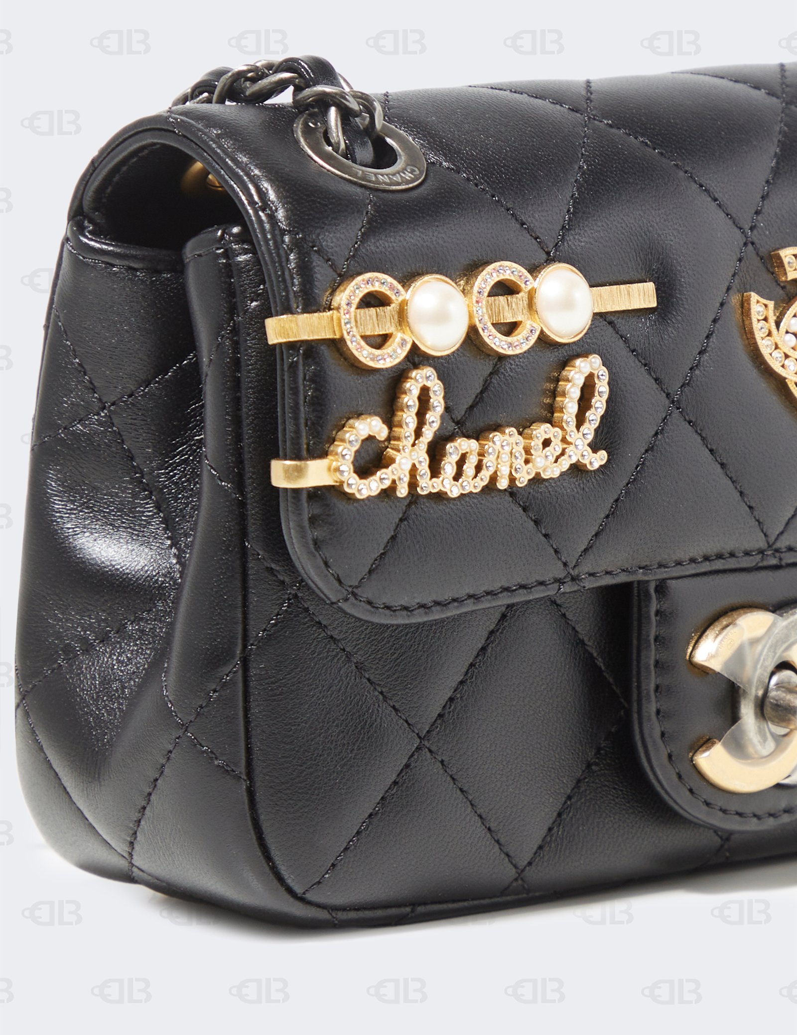CHANEL  Lambskin Quilted Small Coco Clips Single Flap Black