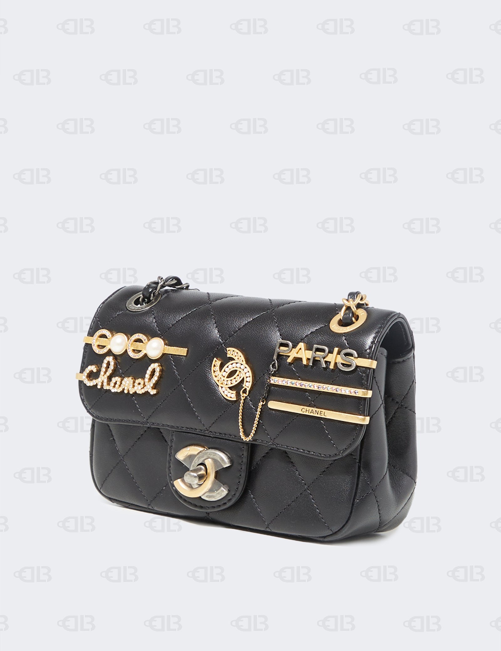 CHANEL  Lambskin Quilted Small Coco Clips Single Flap Black