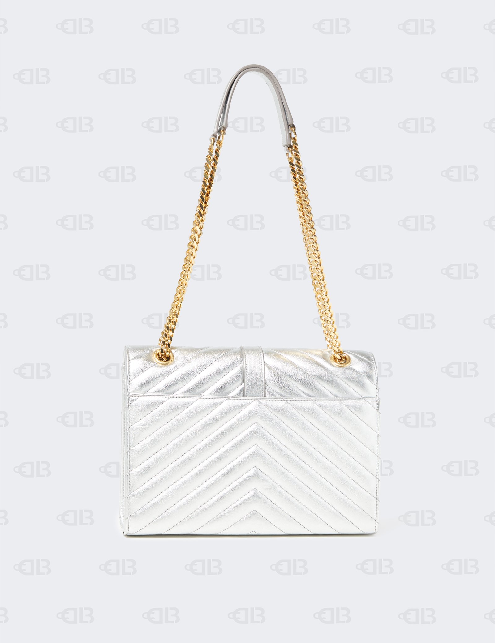 Yves Saint Laurent Metallic Silver Monogram Satchel Flap Medium Bag