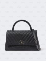 CHANEL  Caviar Chevron Quilted Small Coco Handle Flap Black