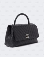 CHANEL  Caviar Chevron Quilted Small Coco Handle Flap Black