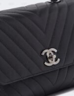CHANEL  Caviar Chevron Quilted Small Coco Handle Flap Black