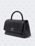 CHANEL  Caviar Chevron Quilted Small Coco Handle Flap Black