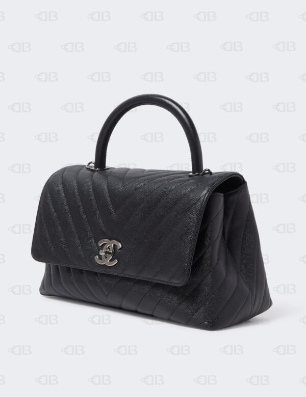 CHANEL  Caviar Chevron Quilted Small Coco Handle Flap Black
