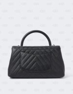 CHANEL  Caviar Chevron Quilted Small Coco Handle Flap Black
