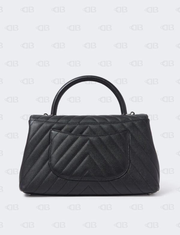CHANEL  Caviar Chevron Quilted Small Coco Handle Flap Black