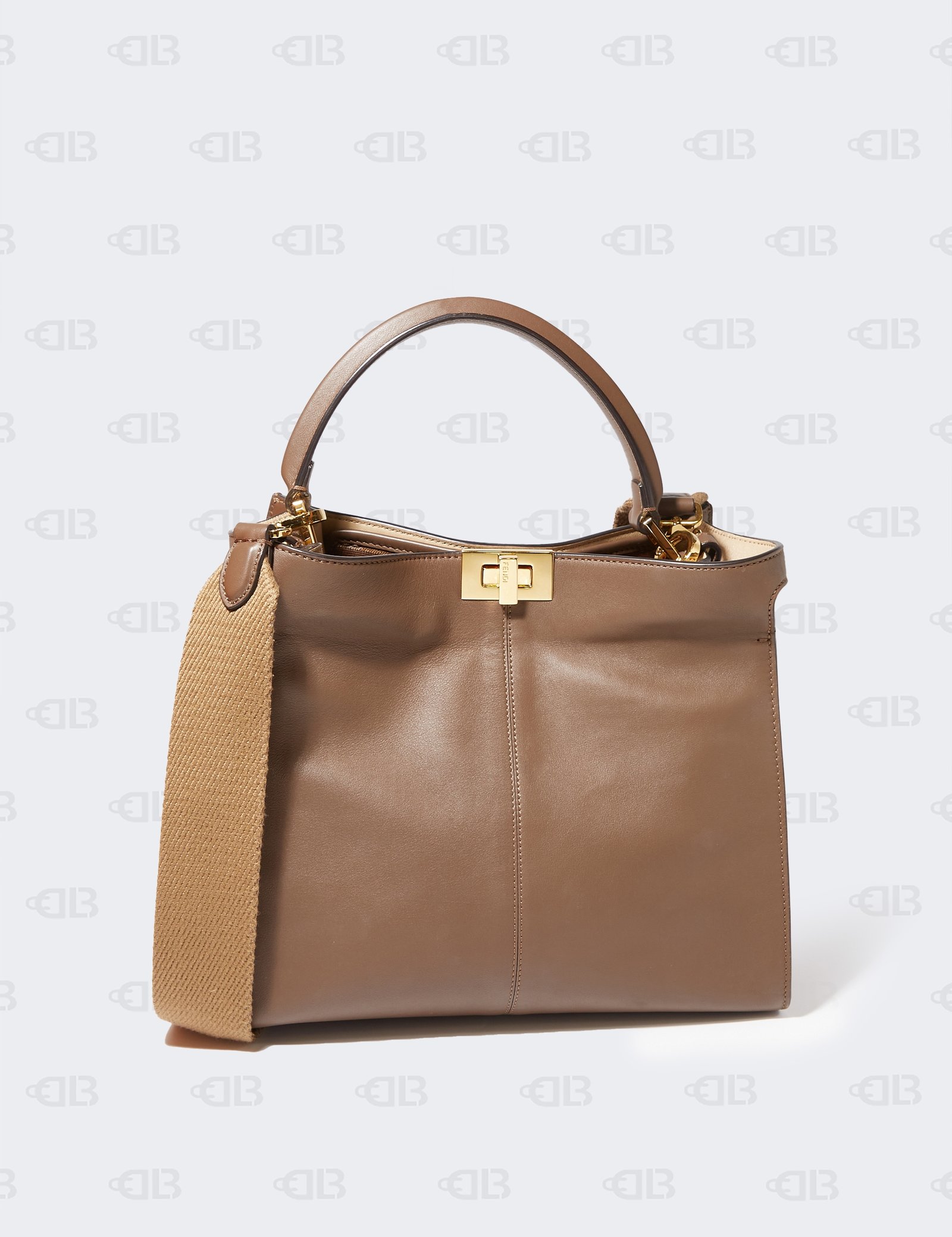 Fendi Dark Brown Leather Medium Peekaboo X Lite Top Handle Bag