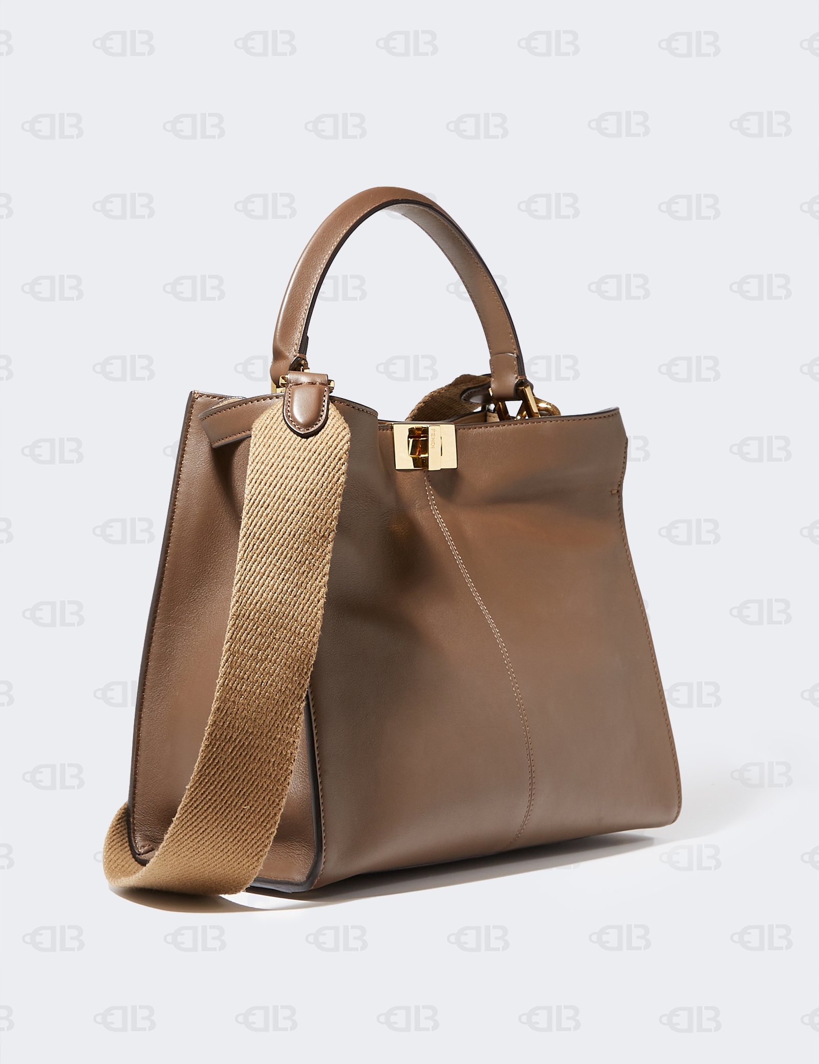 Fendi Dark Brown Leather Medium Peekaboo X Lite Top Handle Bag