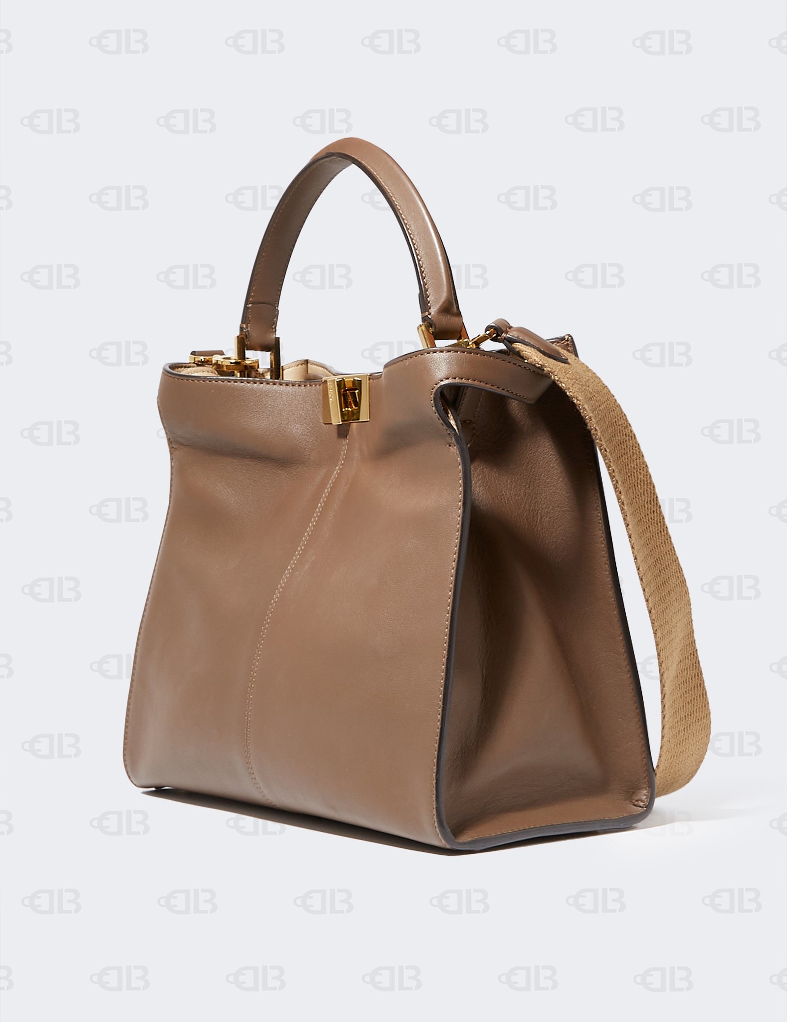Fendi Dark Brown Leather Medium Peekaboo X Lite Top Handle Bag