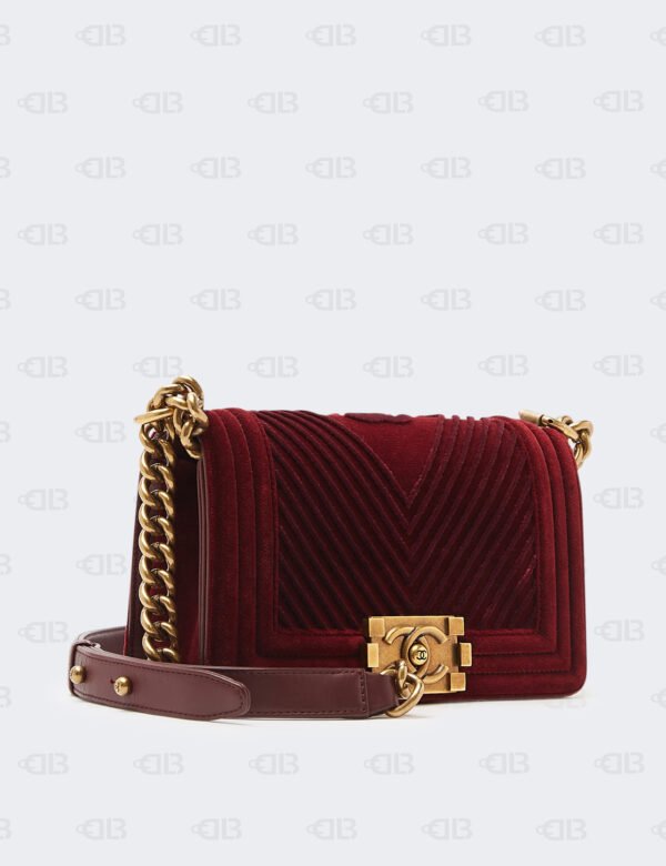 CHANEL Velvet Chevron Quilted Small Boy Flap Burgundy