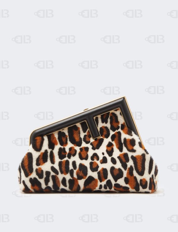 Fendi First Leopard Print Sheepskin Fur Crossbody Bag