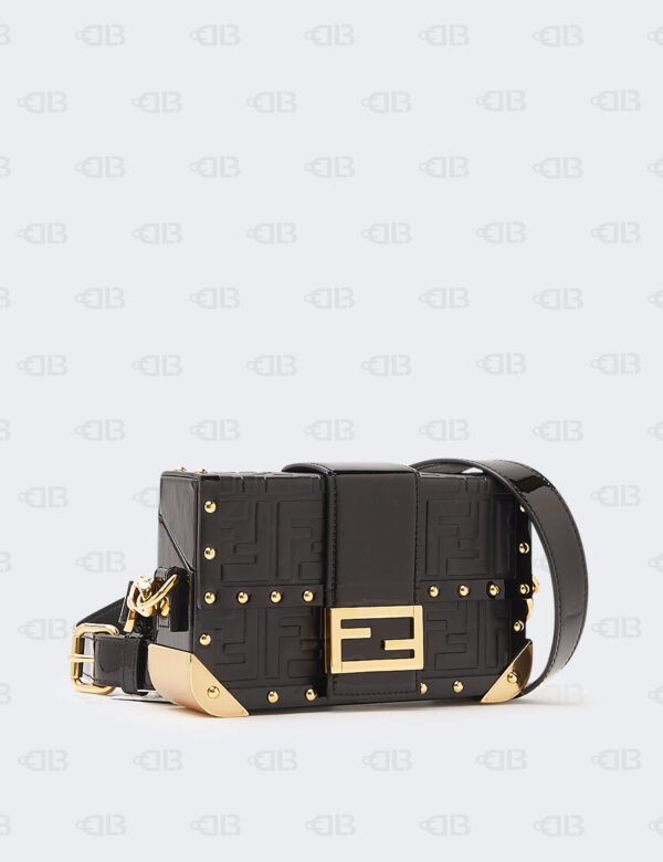 Fendi Black Leather Baguette Trunk Mini Crossbody Bag