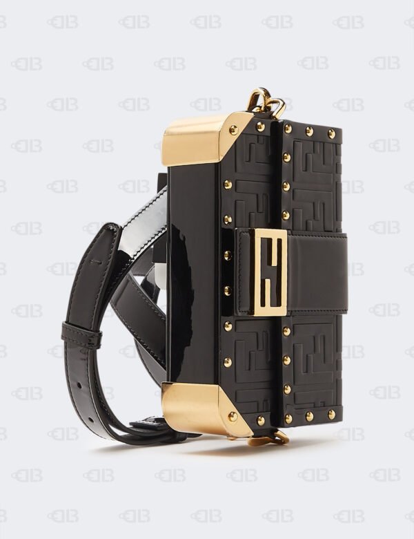 Fendi Black Leather Baguette Trunk Mini Crossbody Bag