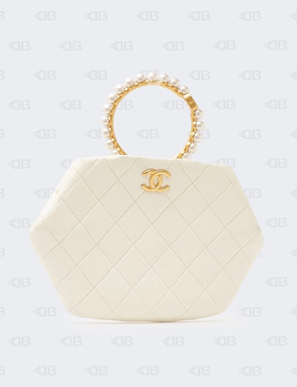 Chanel White Quilted Leather Pearl Crown Clutch Bag