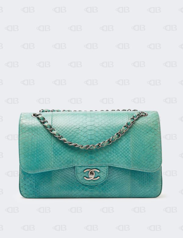 Chanel Turquoise Phyton Jumbo Double Flap Bag