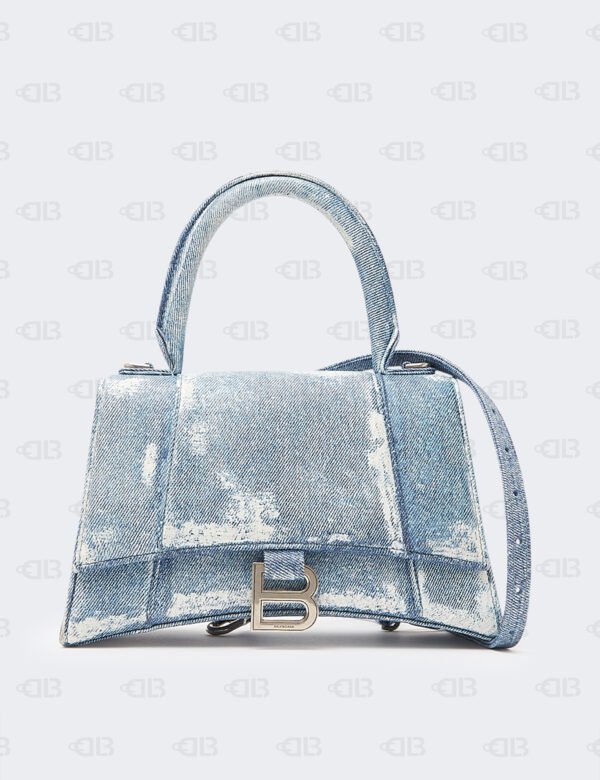 Balenciaga Nappa Denim Printed Hourglass Top Handle Bag XS Denim Blue