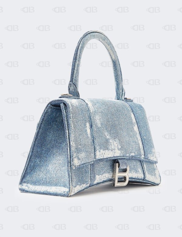 Balenciaga Nappa Denim Printed Hourglass Top Handle Bag XS Denim Blue