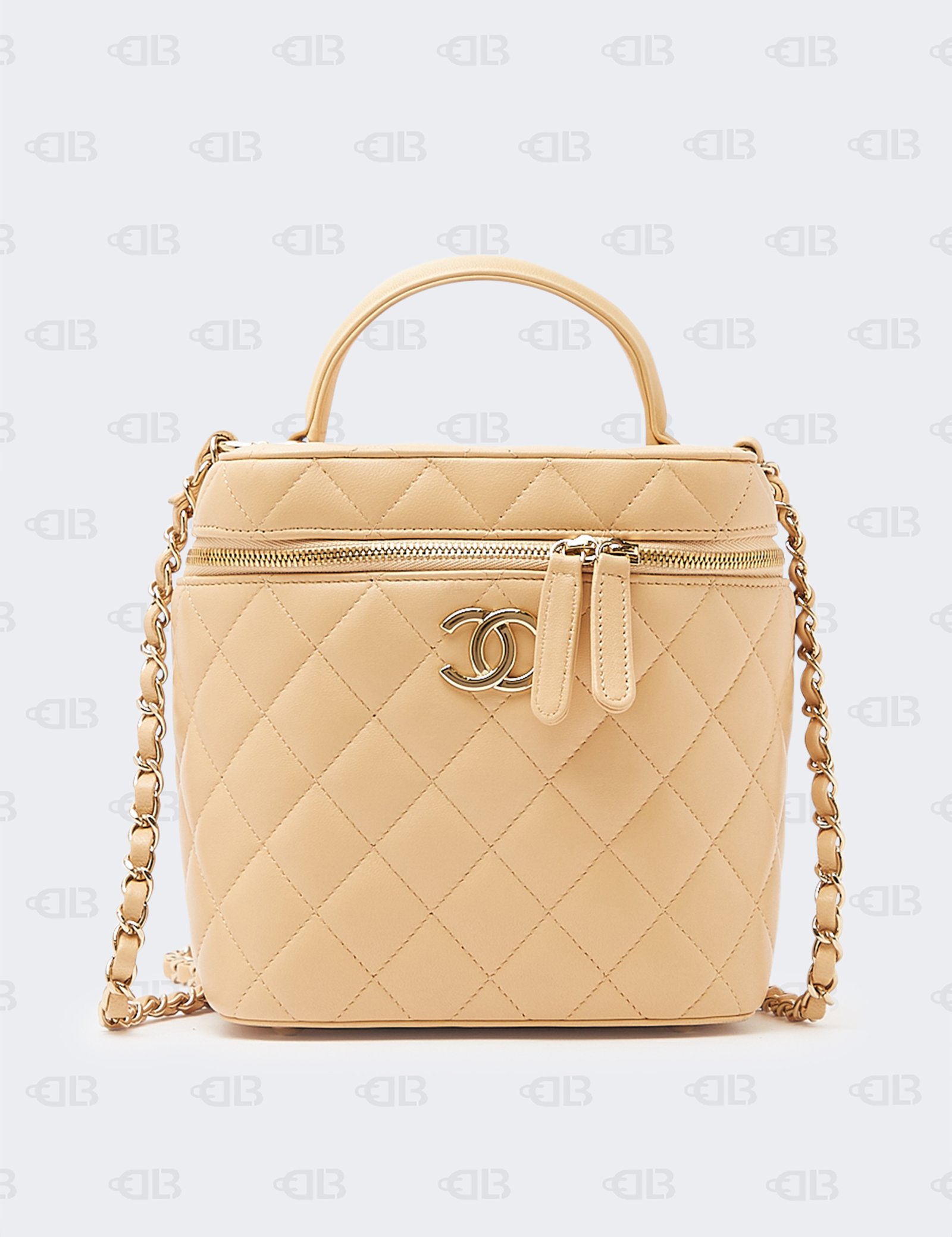 Chanel Beige Lambskin Vanity Case With Chain
