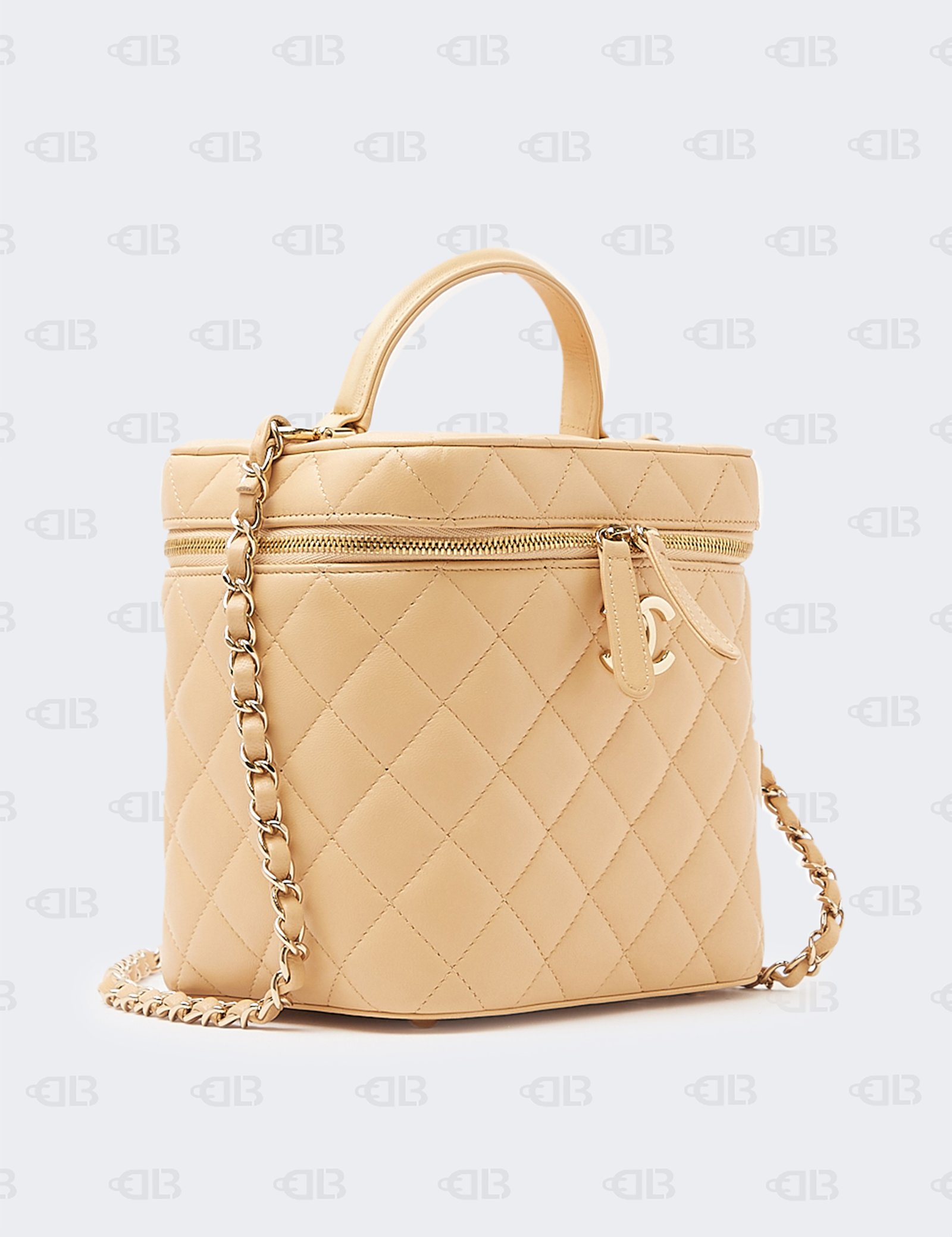 Chanel Beige Lambskin Vanity Case With Chain