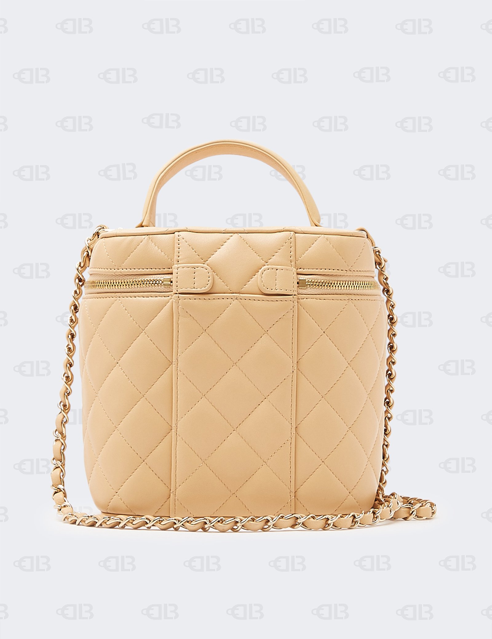 Chanel Beige Lambskin Vanity Case With Chain