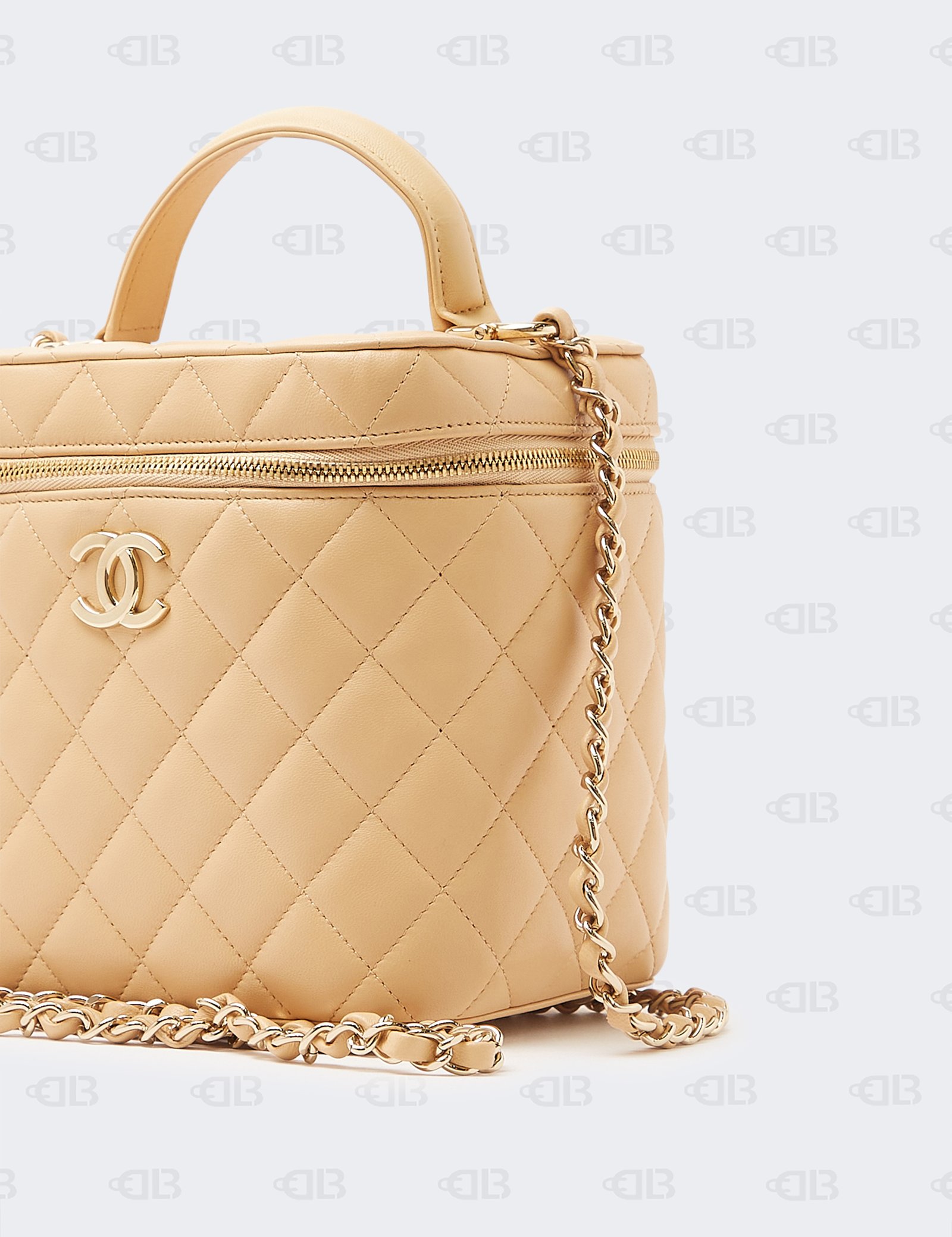 Chanel Beige Lambskin Vanity Case With Chain
