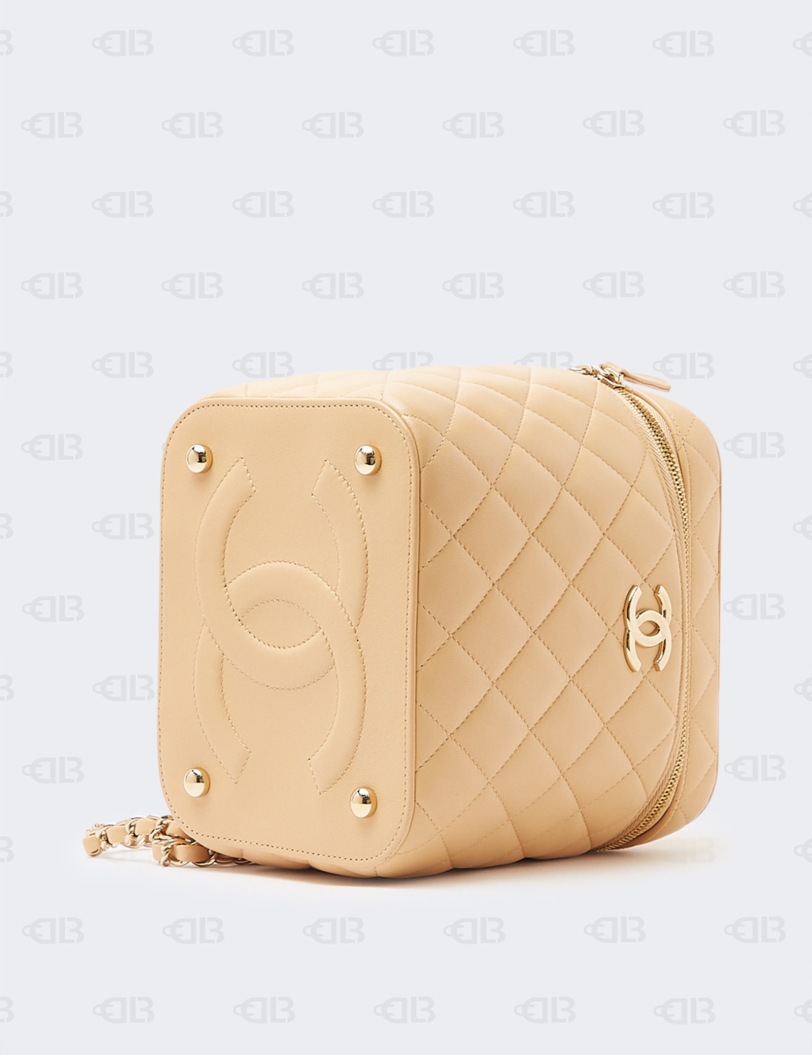 Chanel Beige Lambskin Vanity Case With Chain