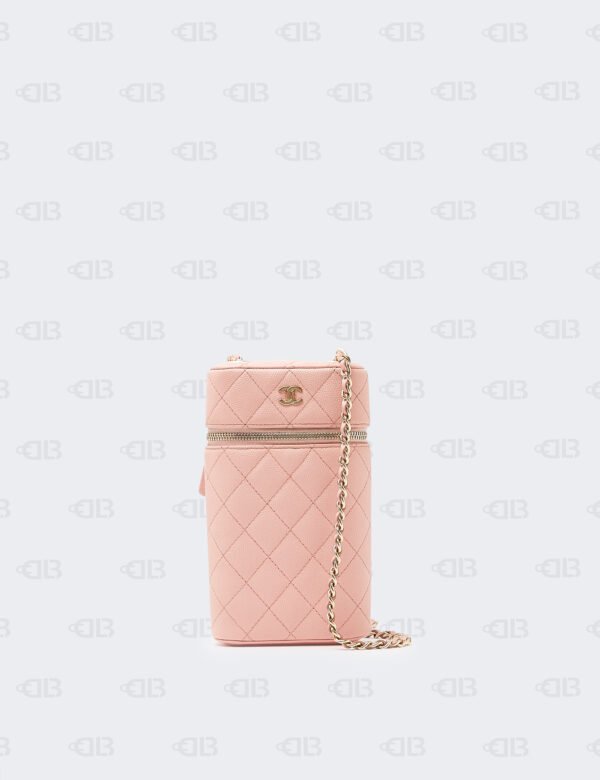 Chanel Pink Caviar Quilted Phone Holder With Chain