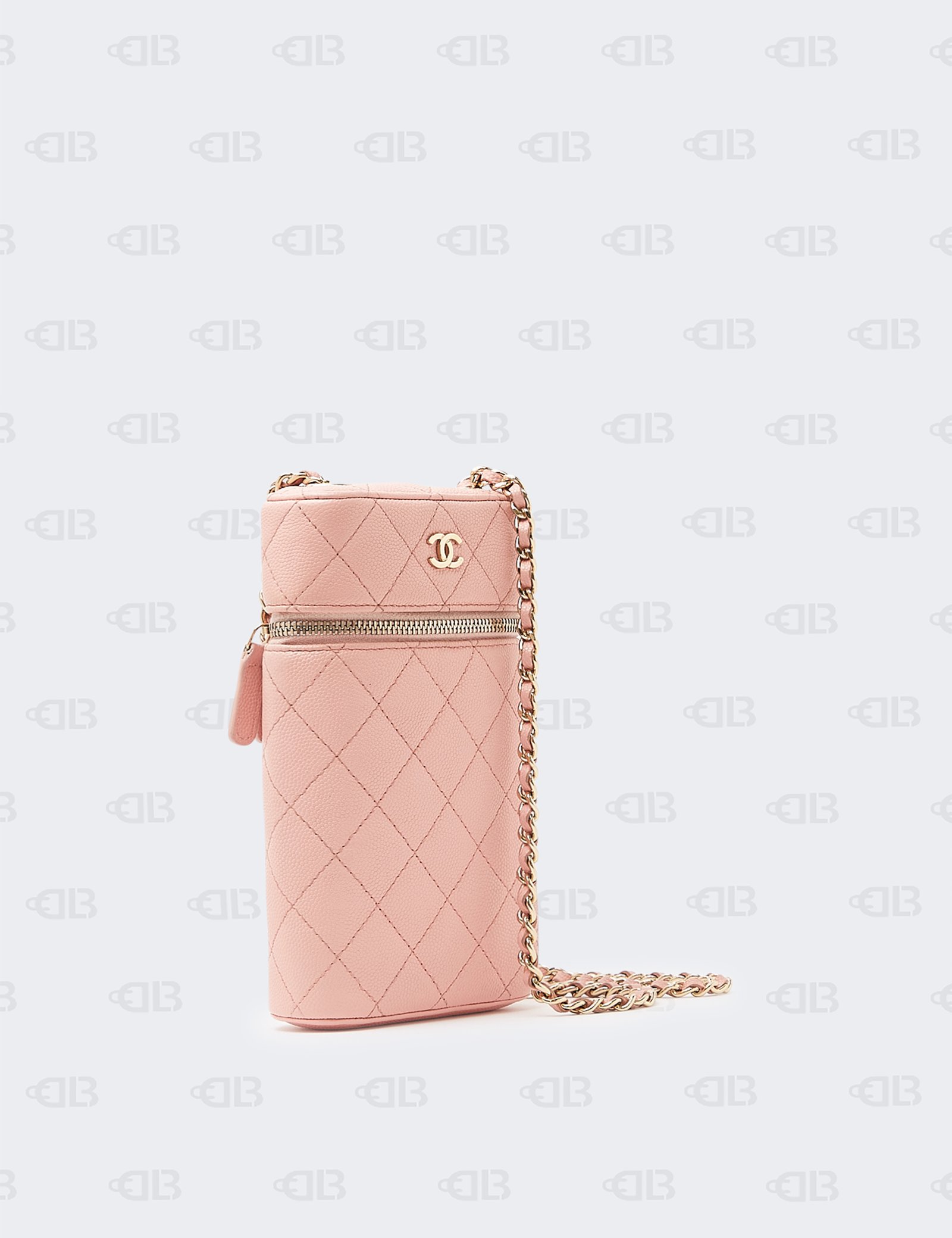Chanel Caviar Quilted Phone Holder With Chain Pink