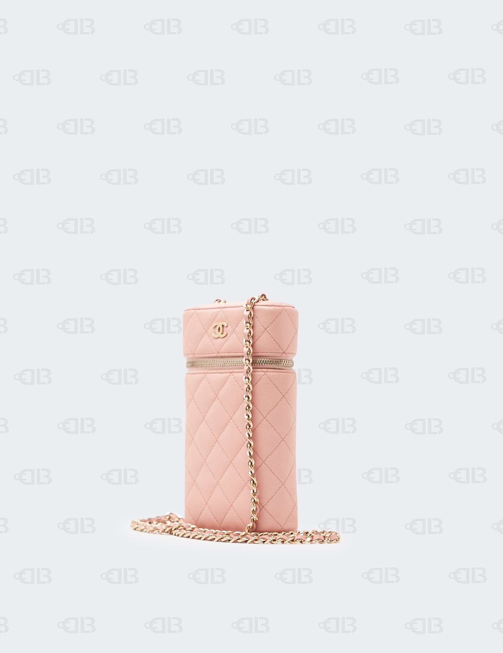 Chanel Caviar Quilted Phone Holder With Chain Pink