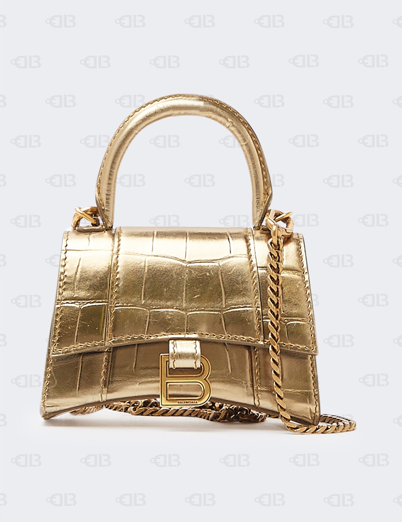 Balenciaga Hourglass Mini Top Handle Bag in Metallic Crocodile Embossed Calfskin