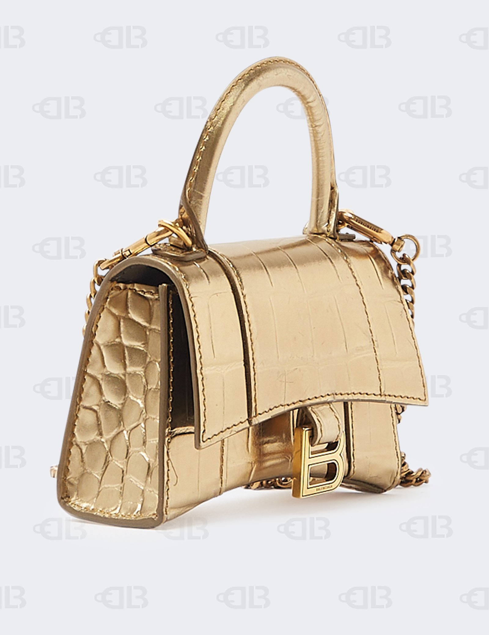 Balenciaga Hourglass Mini Top Handle Bag in Metallic Crocodile Embossed Calfskin