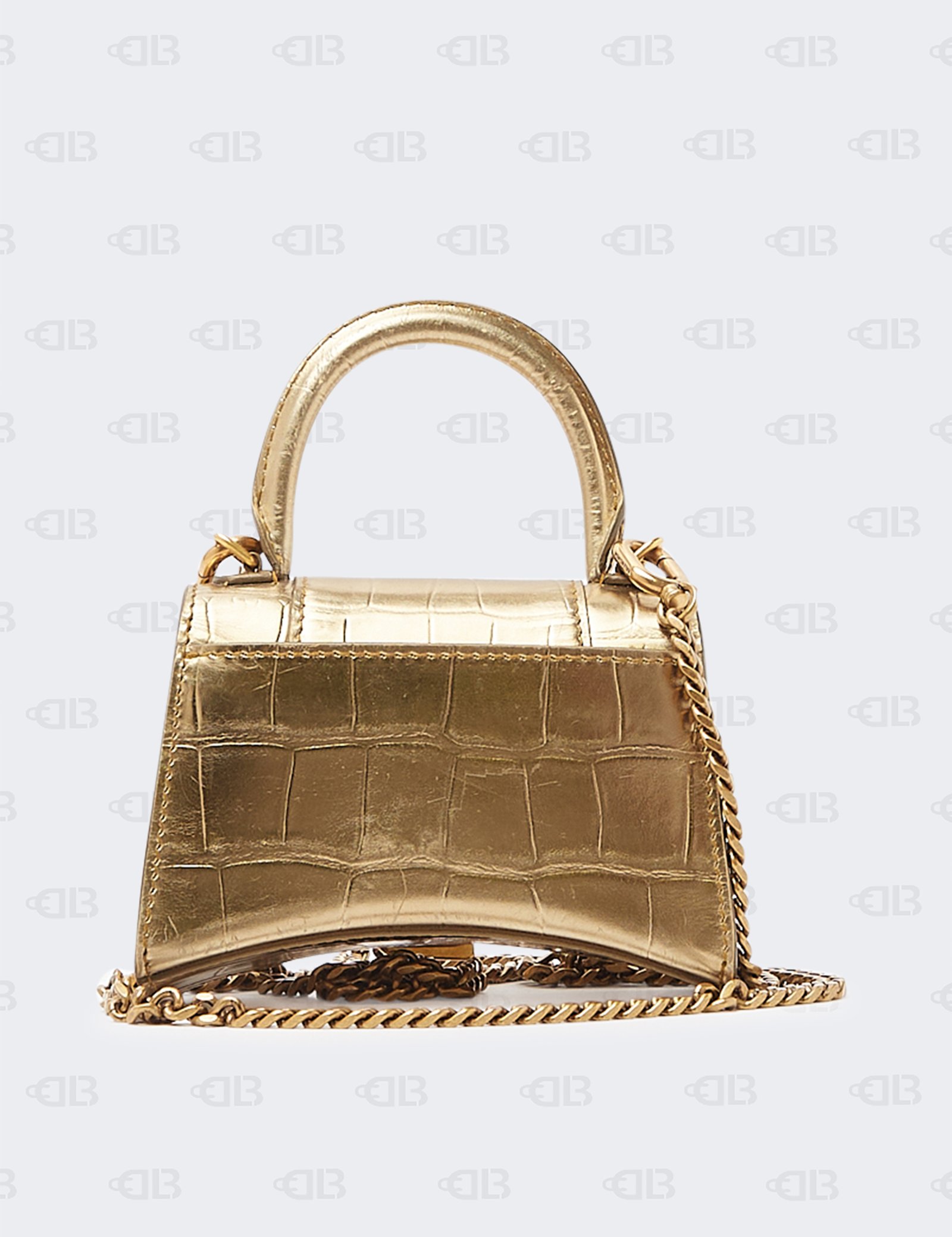 Balenciaga Hourglass Mini Top Handle Bag in Metallic Crocodile Embossed Calfskin