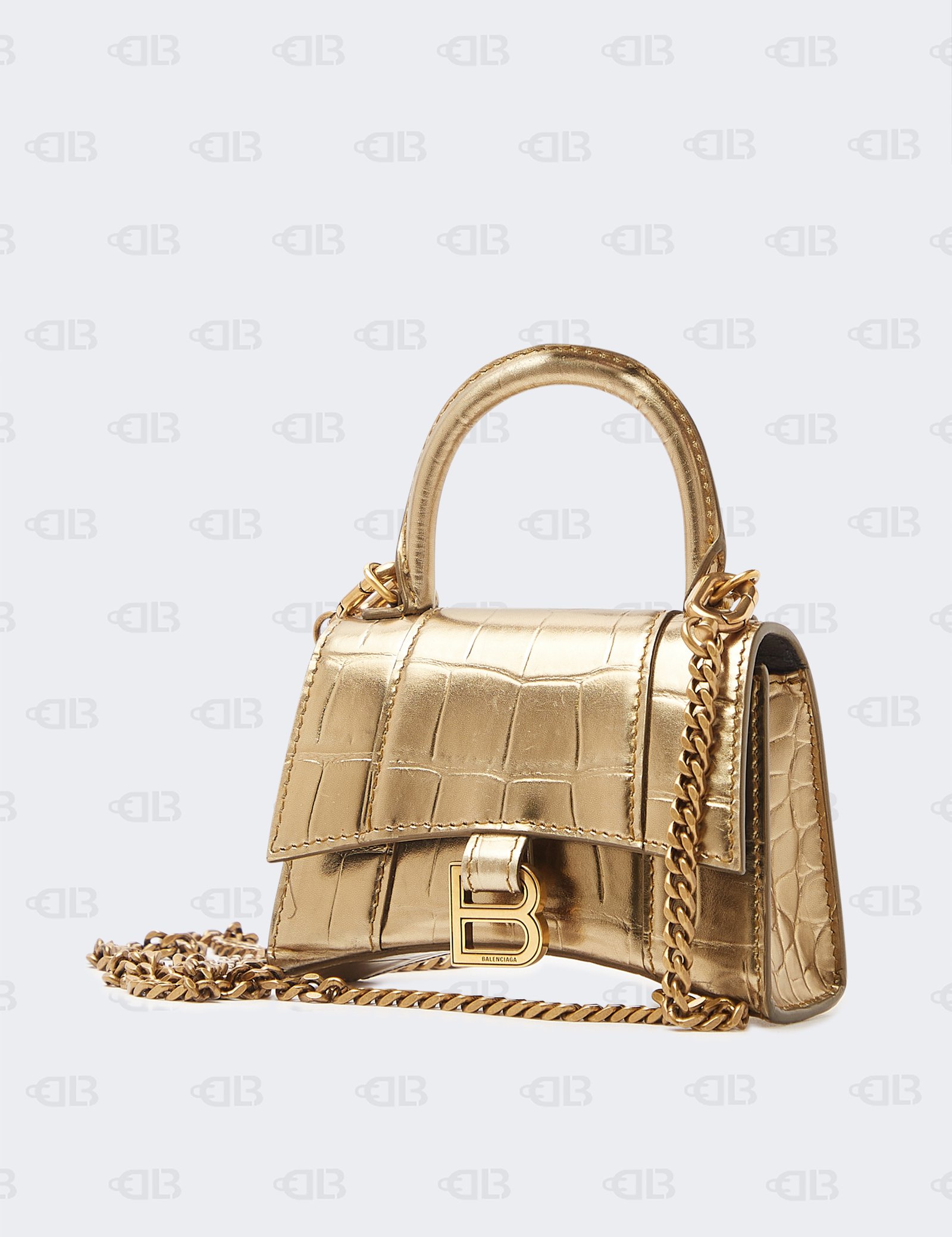 Balenciaga Hourglass Mini Top Handle Bag in Metallic Crocodile Embossed Calfskin
