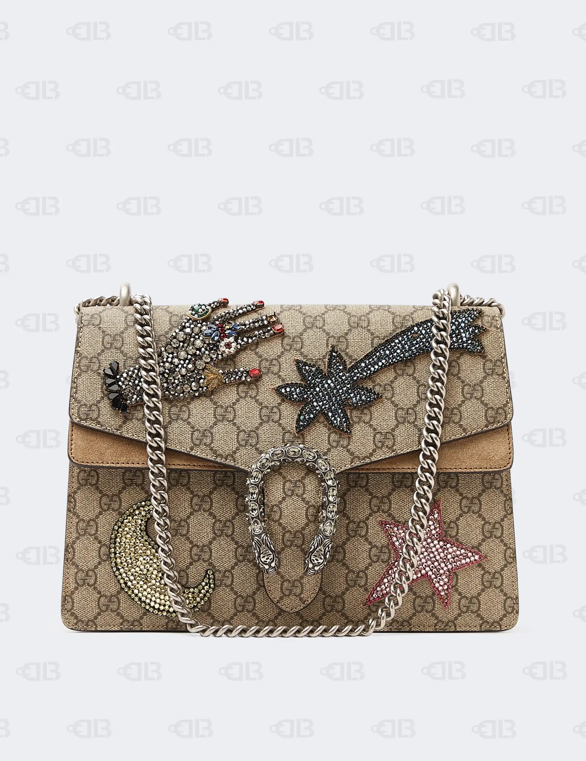 Gucci Beige GG Supreme Canvas And Suede Medium Dionysus Embellished Shoulder Bag