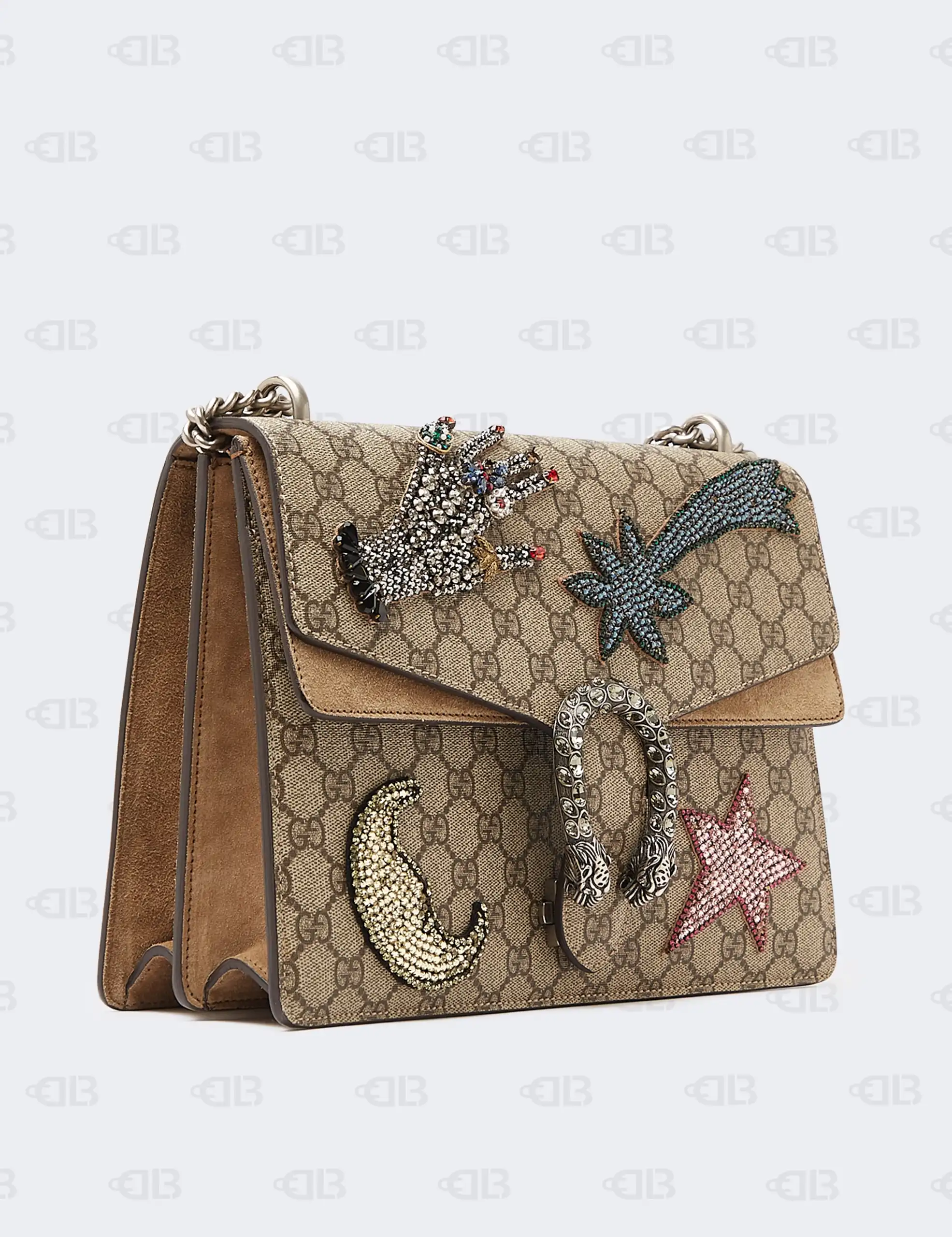 Gucci Beige GG Supreme Canvas And Suede Medium Dionysus Embellished Shoulder Bag