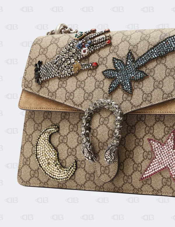 Gucci Beige GG Supreme Canvas And Suede Medium Dionysus Embellished Shoulder Bag