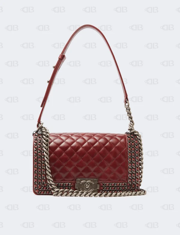 Chanel Burgundy Quilted Leather Medium Chain Around Boy Flap Bag