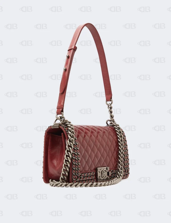 Chanel Red Quilted Leather Medium Interlaced Chained Boy Flap Bag
